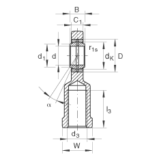 桿端軸承 GIR35-DO-2RS, 根據 DIN ISO 12 240-4 標準，帶右旋內螺紋，需維護，兩側唇密封