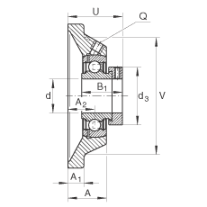 軸承座單元 PCJ40-N-FA125, 帶四個螺栓孔的法蘭的軸承座單元，鑄鐵，偏心鎖圈，P型密封，耐腐蝕保護